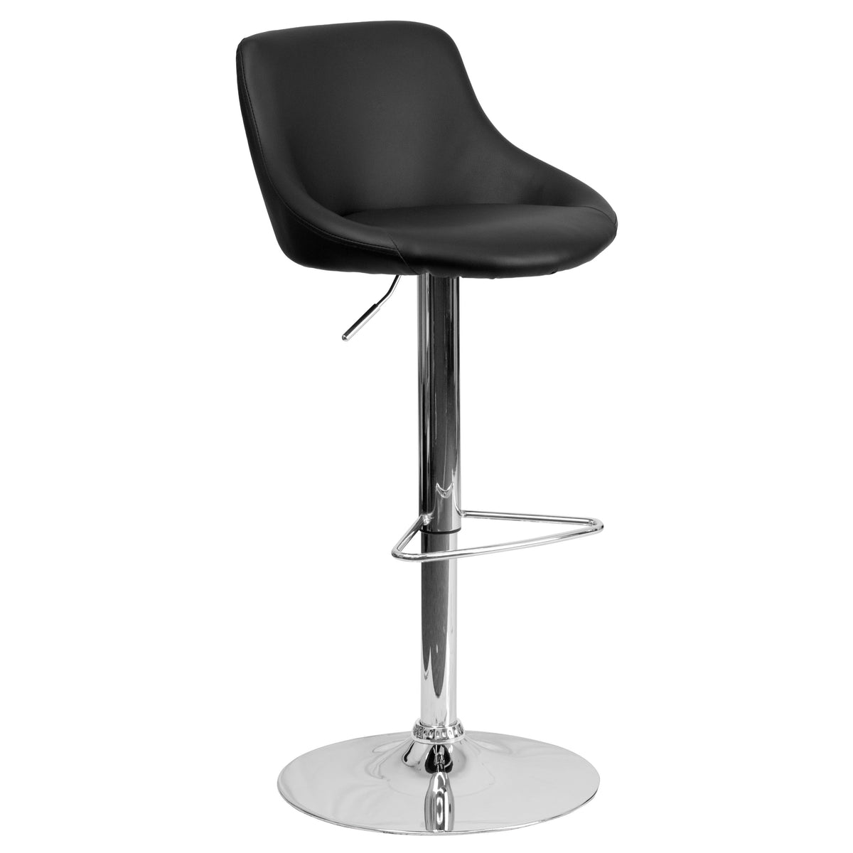 Black |#| Contemporary Black Vinyl Bucket Seat Adjustable Height Barstool with Chrome Base