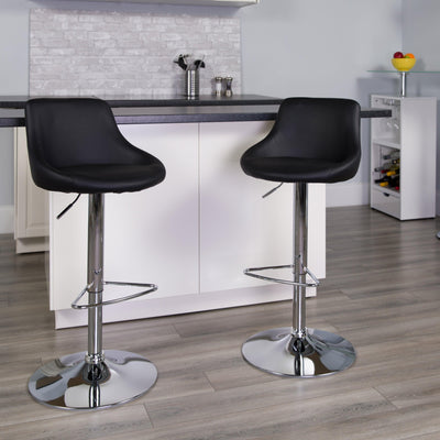 Contemporary Vinyl Bucket Seat Adjustable Height Barstool with Chrome Base