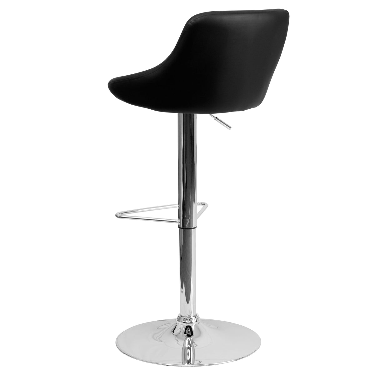 Black |#| Contemporary Black Vinyl Bucket Seat Adjustable Height Barstool with Chrome Base
