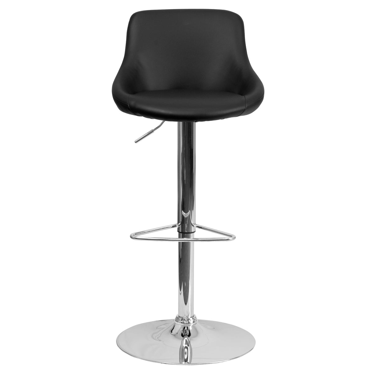 Black |#| Contemporary Black Vinyl Bucket Seat Adjustable Height Barstool with Chrome Base