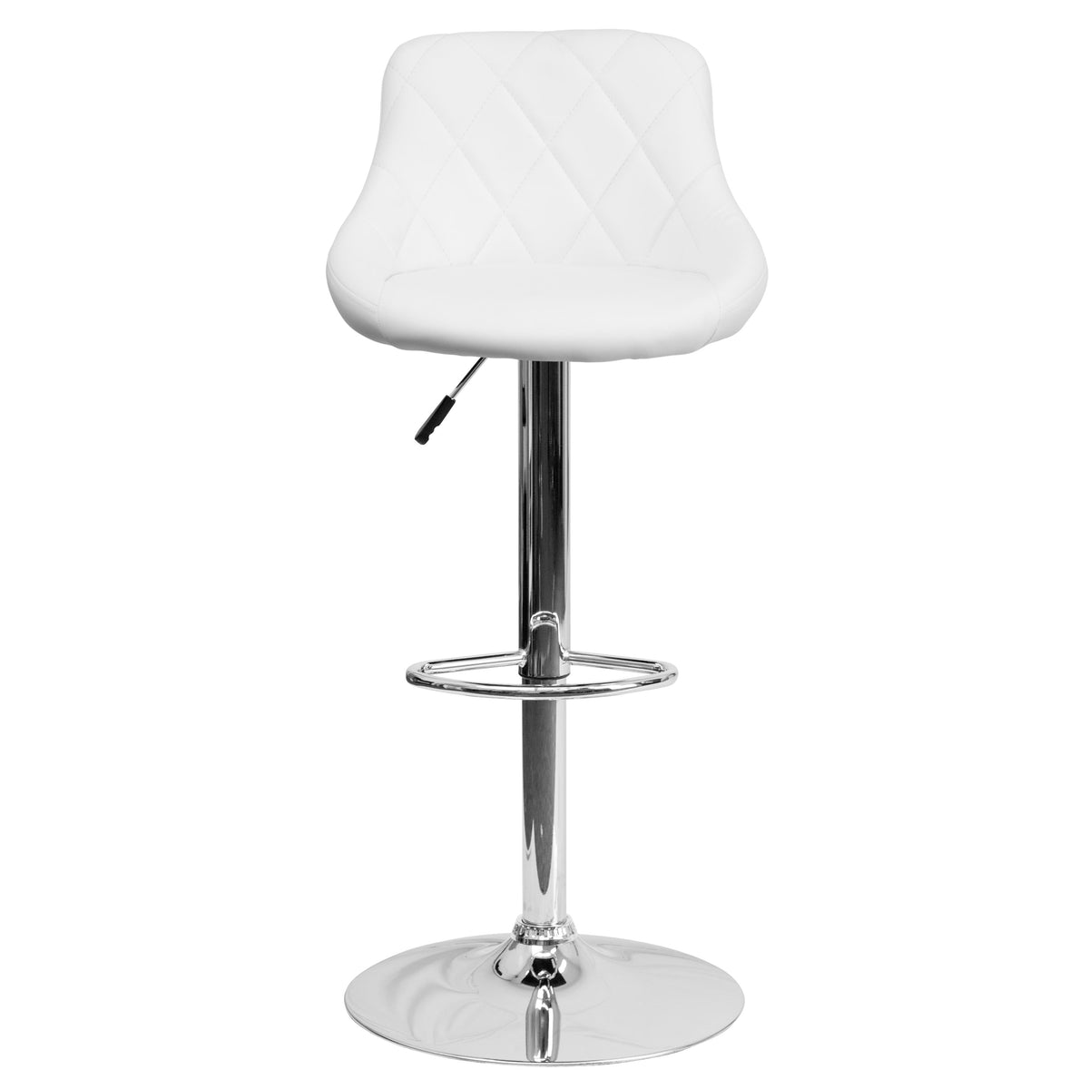 White |#| White Vinyl Bucket Seat Adjustable Height Barstool with Diamond Pattern Back