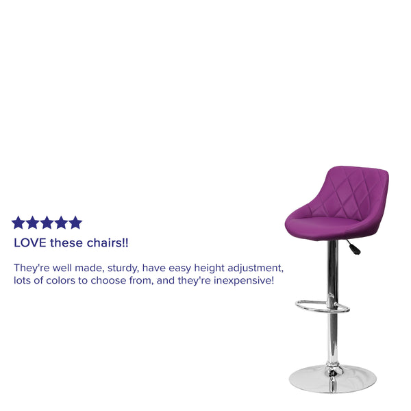 Purple |#| Purple Vinyl Bucket Seat Adjustable Height Barstool with Diamond Pattern Back