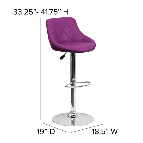Purple |#| Purple Vinyl Bucket Seat Adjustable Height Barstool with Diamond Pattern Back