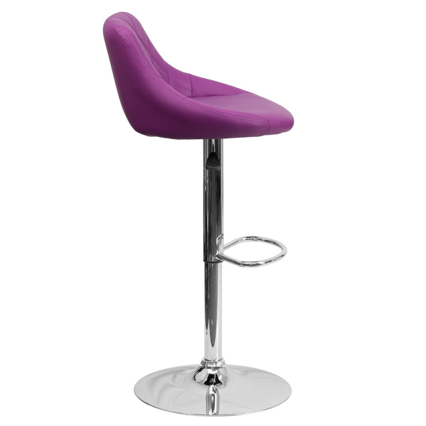 Purple |#| Purple Vinyl Bucket Seat Adjustable Height Barstool with Diamond Pattern Back