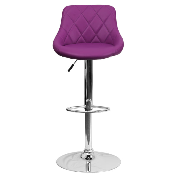 Purple |#| Purple Vinyl Bucket Seat Adjustable Height Barstool with Diamond Pattern Back