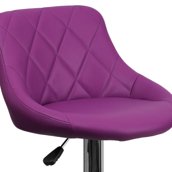 Purple |#| Purple Vinyl Bucket Seat Adjustable Height Barstool with Diamond Pattern Back