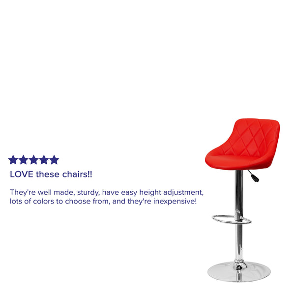 Red |#| Red Vinyl Bucket Seat Adjustable Height Barstool with Diamond Pattern Back