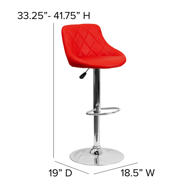 Red |#| Red Vinyl Bucket Seat Adjustable Height Barstool with Diamond Pattern Back