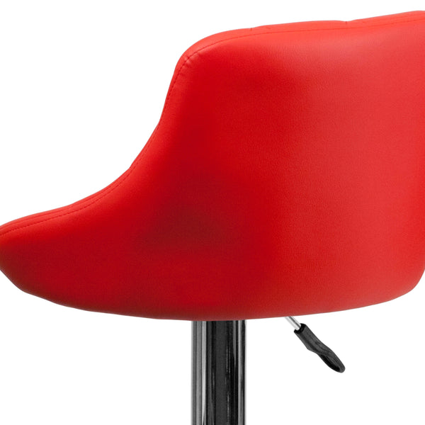 Red |#| Red Vinyl Bucket Seat Adjustable Height Barstool with Diamond Pattern Back