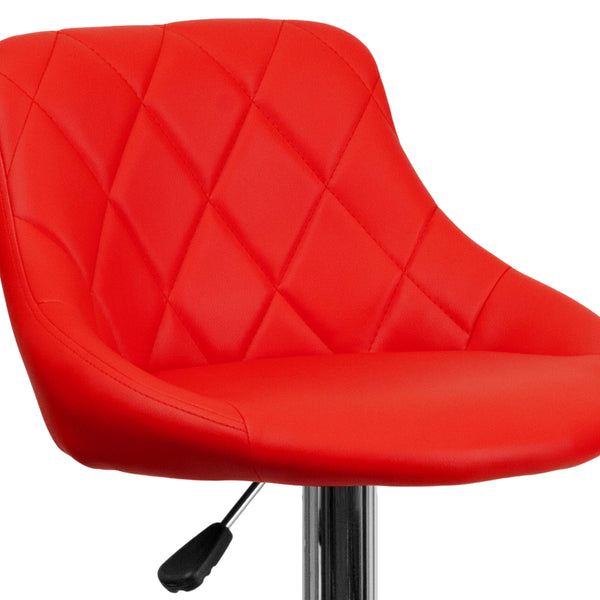 Red |#| Red Vinyl Bucket Seat Adjustable Height Barstool with Diamond Pattern Back