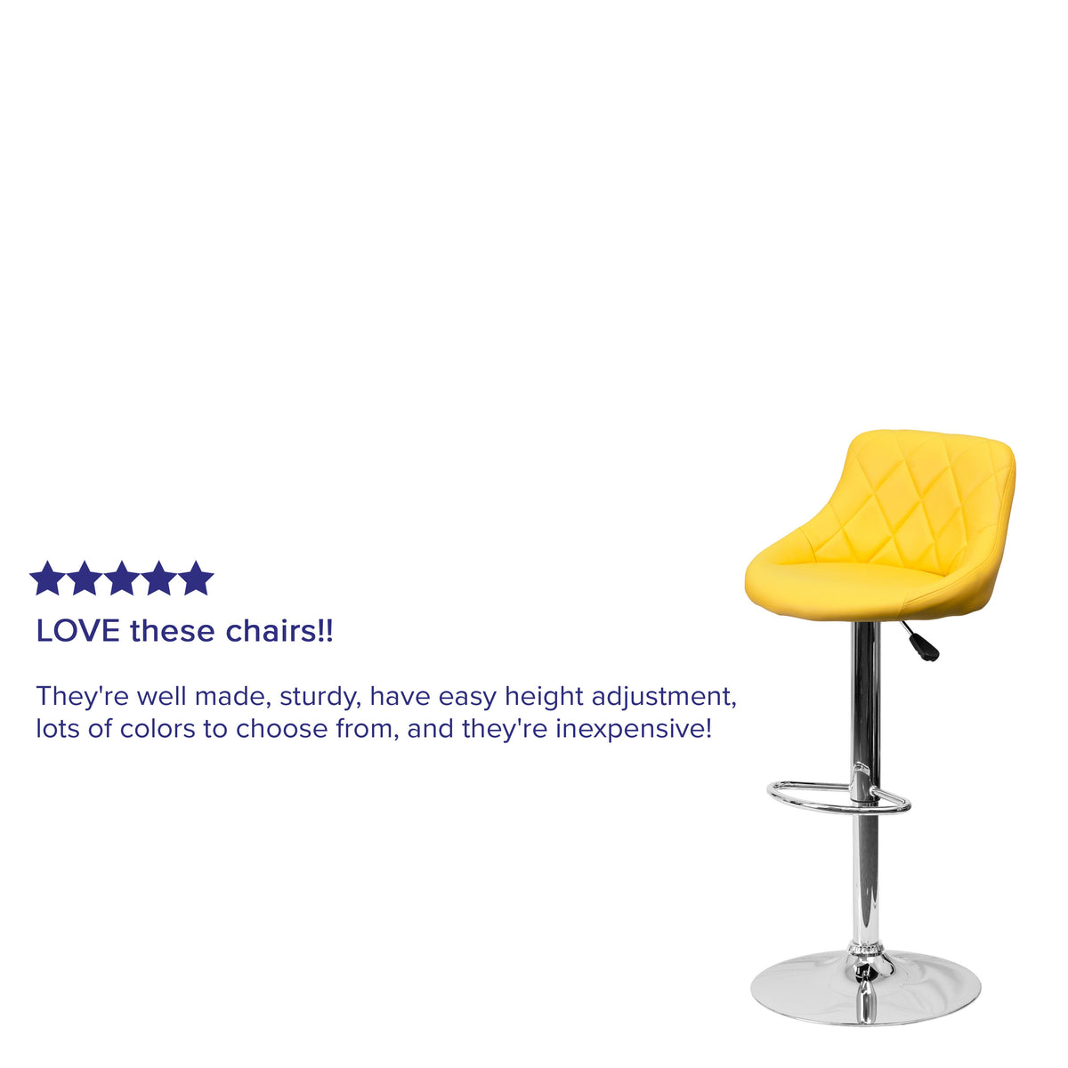 Yellow |#| Yellow Vinyl Bucket Seat Adjustable Height Barstool with Diamond Pattern Back