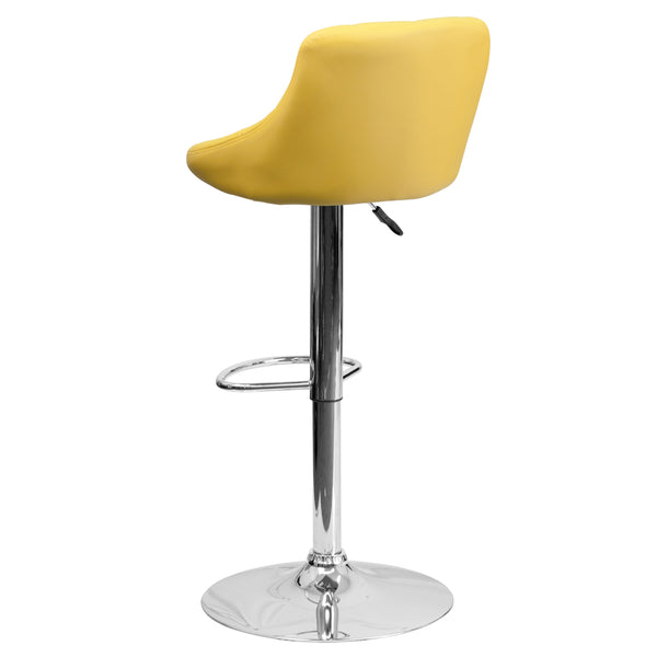 Yellow |#| Yellow Vinyl Bucket Seat Adjustable Height Barstool with Diamond Pattern Back