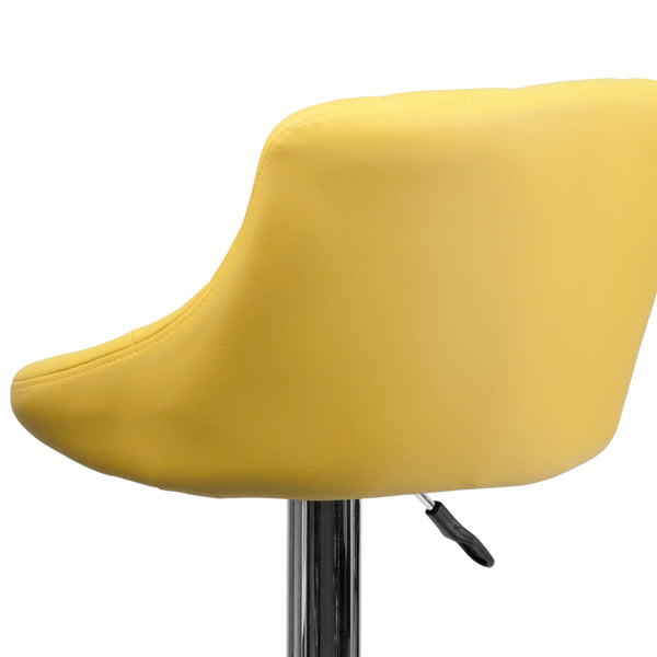 Yellow |#| Yellow Vinyl Bucket Seat Adjustable Height Barstool with Diamond Pattern Back