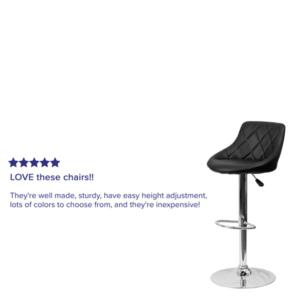 Black |#| Black Vinyl Bucket Seat Adjustable Height Barstool with Diamond Pattern Back