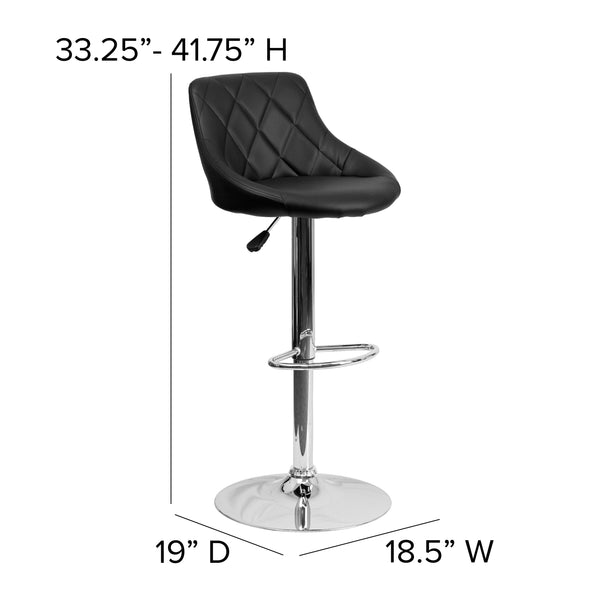 Black |#| Black Vinyl Bucket Seat Adjustable Height Barstool with Diamond Pattern Back