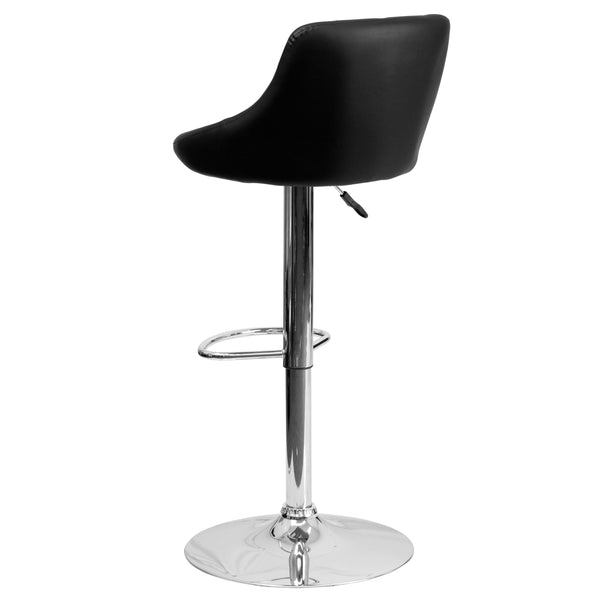Black |#| Black Vinyl Bucket Seat Adjustable Height Barstool with Diamond Pattern Back