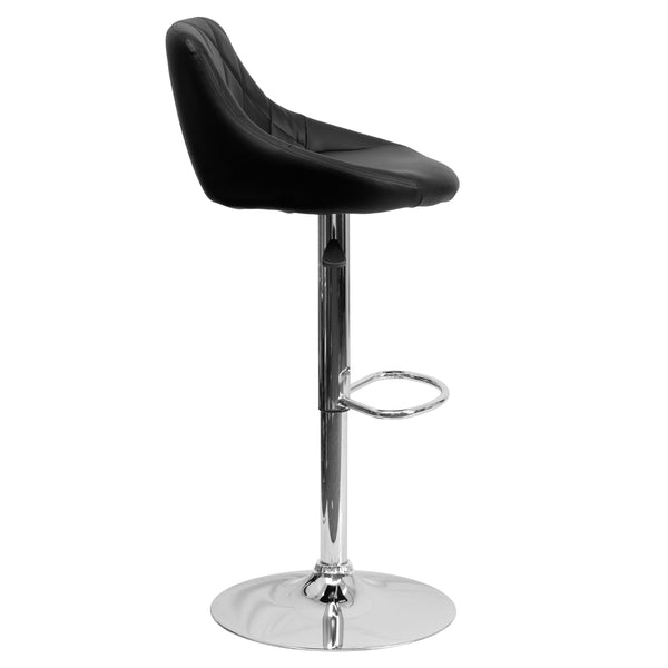Black |#| Black Vinyl Bucket Seat Adjustable Height Barstool with Diamond Pattern Back