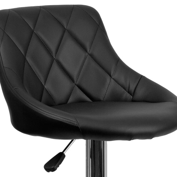 Black |#| Black Vinyl Bucket Seat Adjustable Height Barstool with Diamond Pattern Back