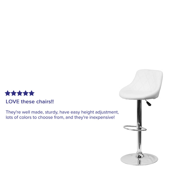 White |#| White Vinyl Bucket Seat Adjustable Height Barstool with Diamond Pattern Back