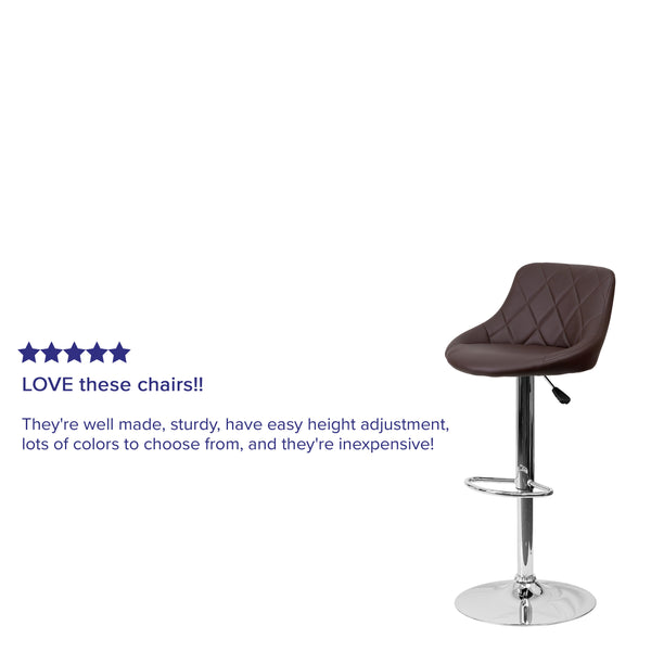 Brown |#| Brown Vinyl Bucket Seat Adjustable Height Barstool with Diamond Pattern Back