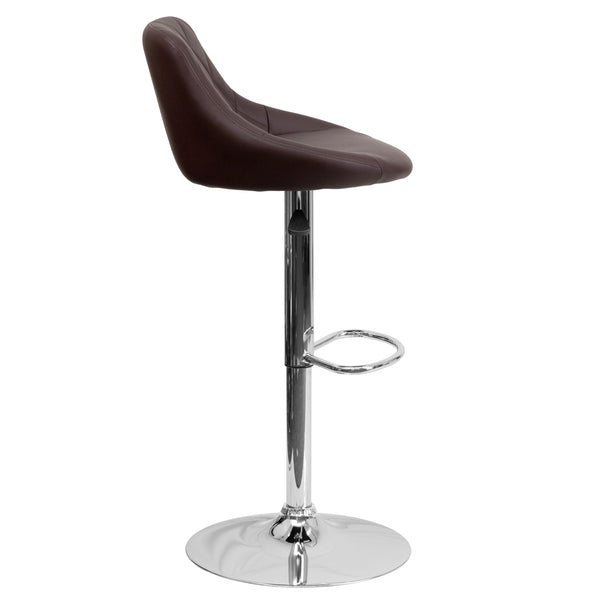 Brown |#| Brown Vinyl Bucket Seat Adjustable Height Barstool with Diamond Pattern Back