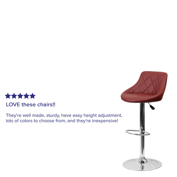 Burgundy |#| Burgundy Vinyl Bucket Seat Adjustable Height Barstool with Diamond Pattern Back