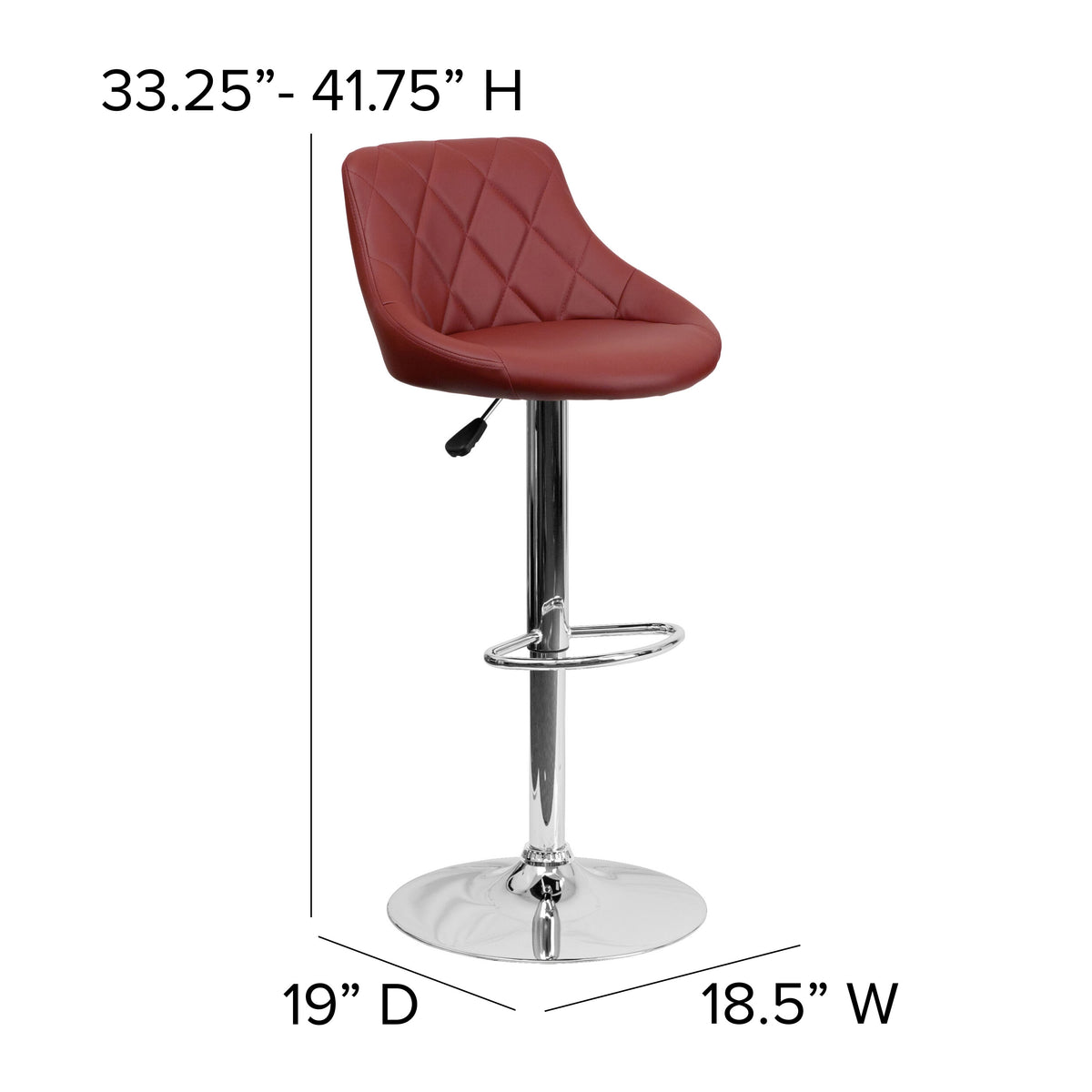 Burgundy |#| Burgundy Vinyl Bucket Seat Adjustable Height Barstool with Diamond Pattern Back