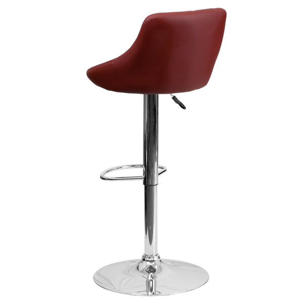 Burgundy |#| Burgundy Vinyl Bucket Seat Adjustable Height Barstool with Diamond Pattern Back