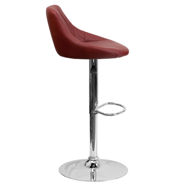 Burgundy |#| Burgundy Vinyl Bucket Seat Adjustable Height Barstool with Diamond Pattern Back