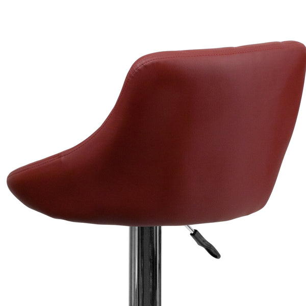 Burgundy |#| Burgundy Vinyl Bucket Seat Adjustable Height Barstool with Diamond Pattern Back