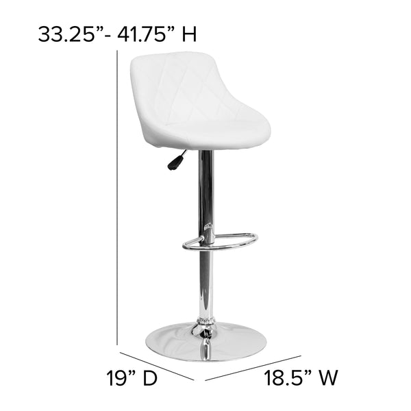 White |#| White Vinyl Bucket Seat Adjustable Height Barstool with Diamond Pattern Back