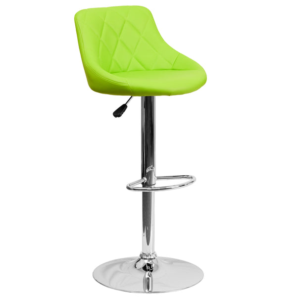 Green |#| Green Vinyl Bucket Seat Adjustable Height Barstool with Diamond Pattern Back