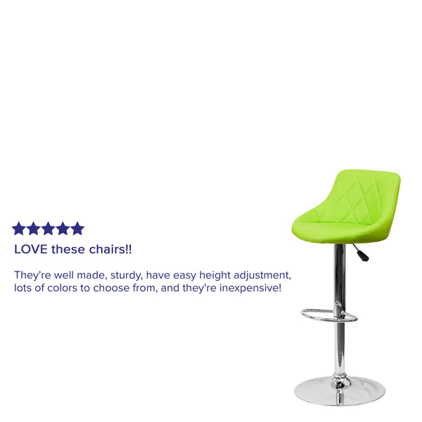 Green |#| Green Vinyl Bucket Seat Adjustable Height Barstool with Diamond Pattern Back