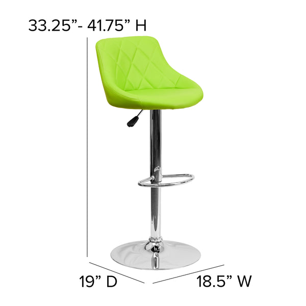 Green |#| Green Vinyl Bucket Seat Adjustable Height Barstool with Diamond Pattern Back