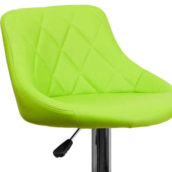 Green |#| Green Vinyl Bucket Seat Adjustable Height Barstool with Diamond Pattern Back
