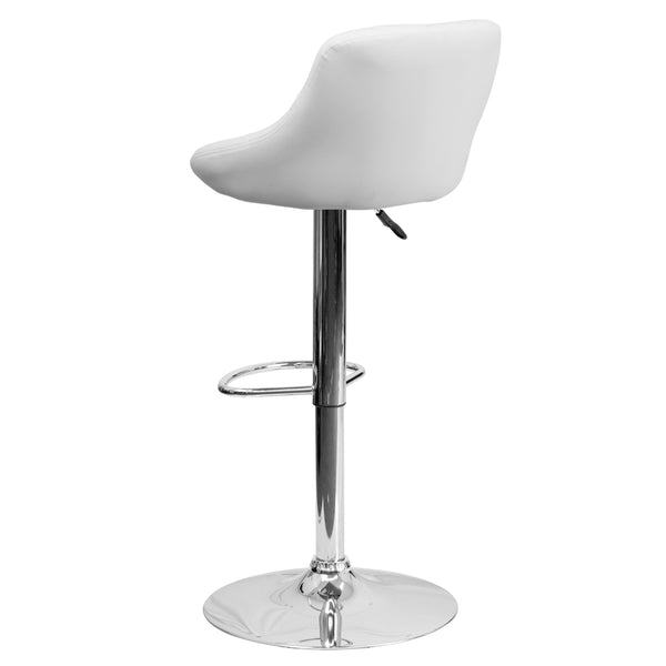 White |#| White Vinyl Bucket Seat Adjustable Height Barstool with Diamond Pattern Back