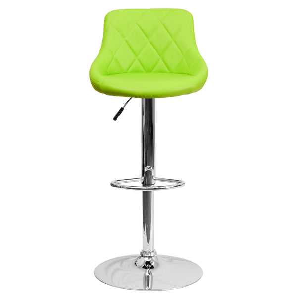 Green |#| Green Vinyl Bucket Seat Adjustable Height Barstool with Diamond Pattern Back