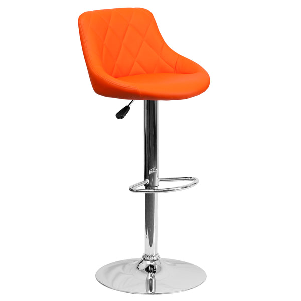 Orange |#| Orange Vinyl Bucket Seat Adjustable Height Barstool with Diamond Pattern Back