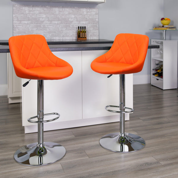 Orange |#| Orange Vinyl Bucket Seat Adjustable Height Barstool with Diamond Pattern Back