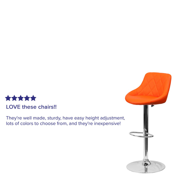 Orange |#| Orange Vinyl Bucket Seat Adjustable Height Barstool with Diamond Pattern Back