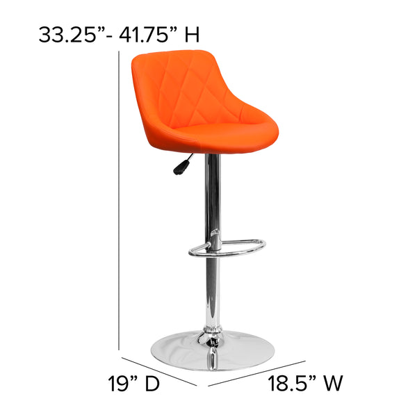 Orange |#| Orange Vinyl Bucket Seat Adjustable Height Barstool with Diamond Pattern Back