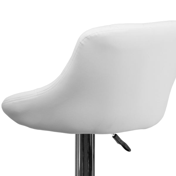 White |#| White Vinyl Bucket Seat Adjustable Height Barstool with Diamond Pattern Back