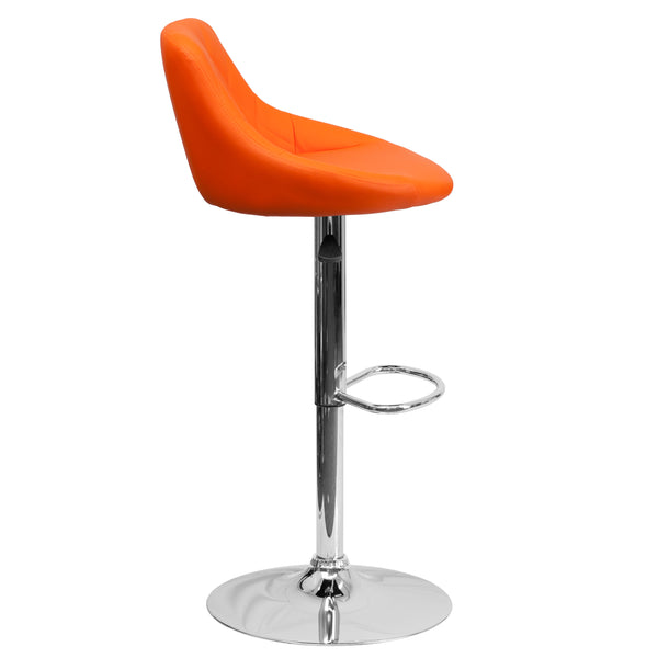 Orange |#| Orange Vinyl Bucket Seat Adjustable Height Barstool with Diamond Pattern Back