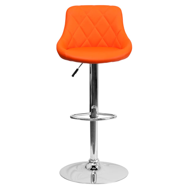 Orange |#| Orange Vinyl Bucket Seat Adjustable Height Barstool with Diamond Pattern Back