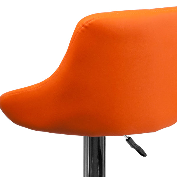 Orange |#| Orange Vinyl Bucket Seat Adjustable Height Barstool with Diamond Pattern Back