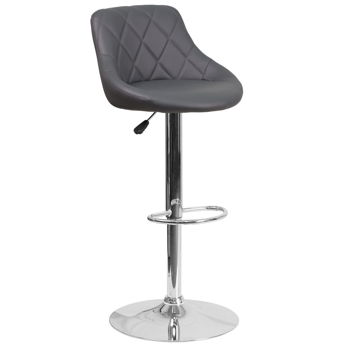 Gray |#| Contemporary Gray Vinyl Bucket Seat Adjustable Height Barstool with Chrome Base