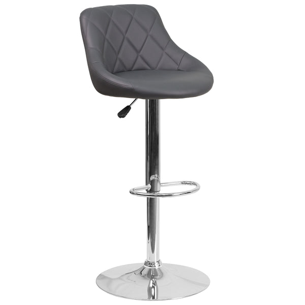 Gray |#| Contemporary Gray Vinyl Bucket Seat Adjustable Height Barstool with Chrome Base