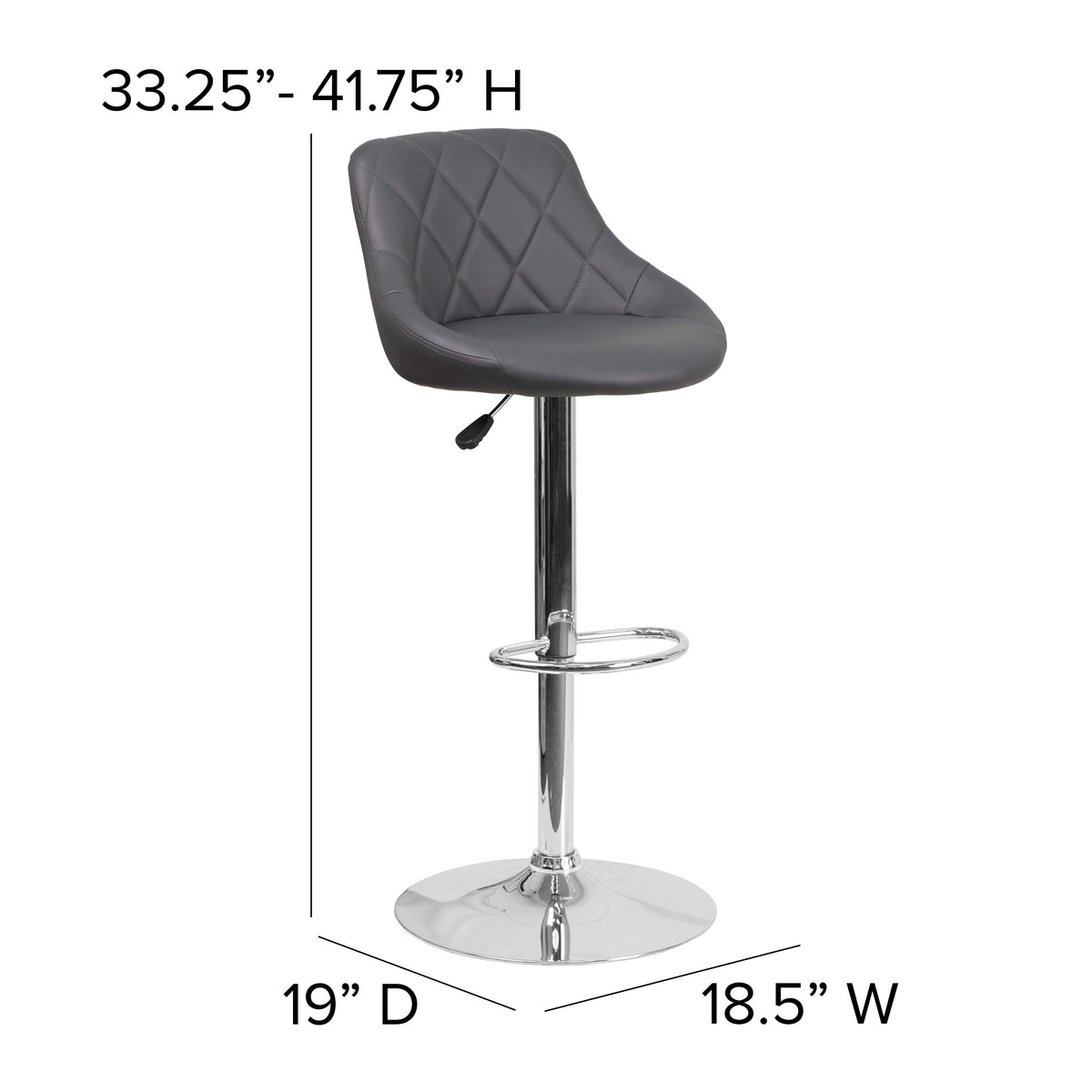 Gray |#| Contemporary Gray Vinyl Bucket Seat Adjustable Height Barstool with Chrome Base