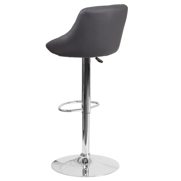 Gray |#| Contemporary Gray Vinyl Bucket Seat Adjustable Height Barstool with Chrome Base
