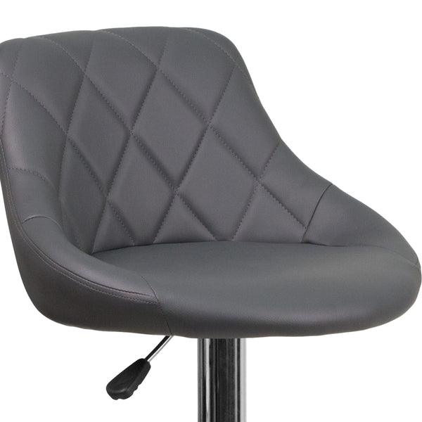 Gray |#| Contemporary Gray Vinyl Bucket Seat Adjustable Height Barstool with Chrome Base